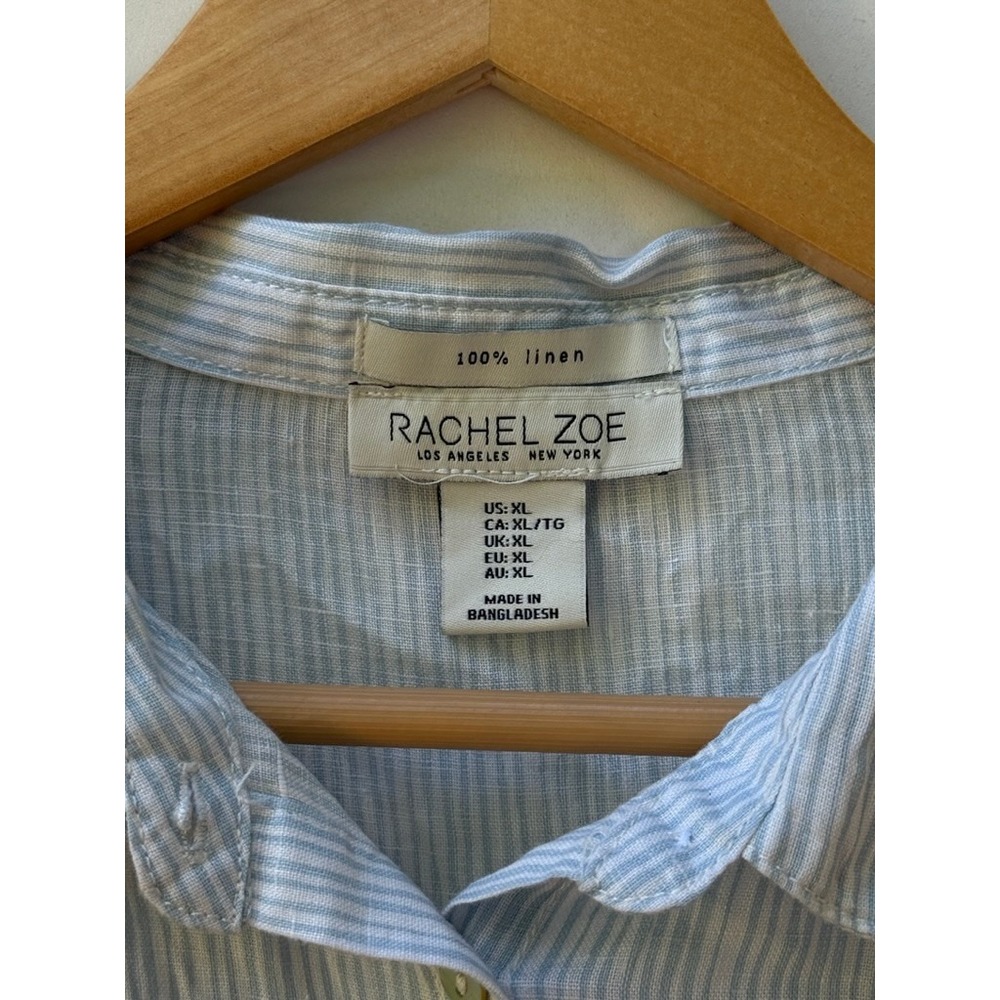 Rachel Zoe Women's XL Blue White Stripe Linen Short Sleeve Beachcore Top Shirt - Picture 7 of 7